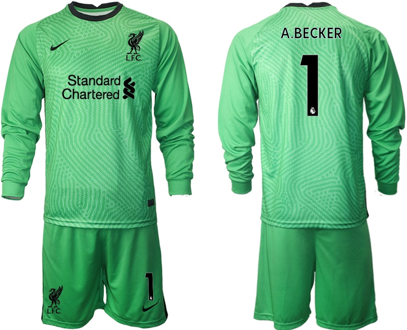 Cheap 2021 Men Liverpool green goalkeeper long sleeve 1 soccer jerseys
